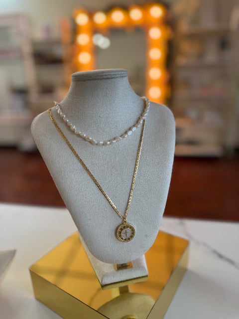 Mother of pearl cross necklace from Karizustyle, San Antonio